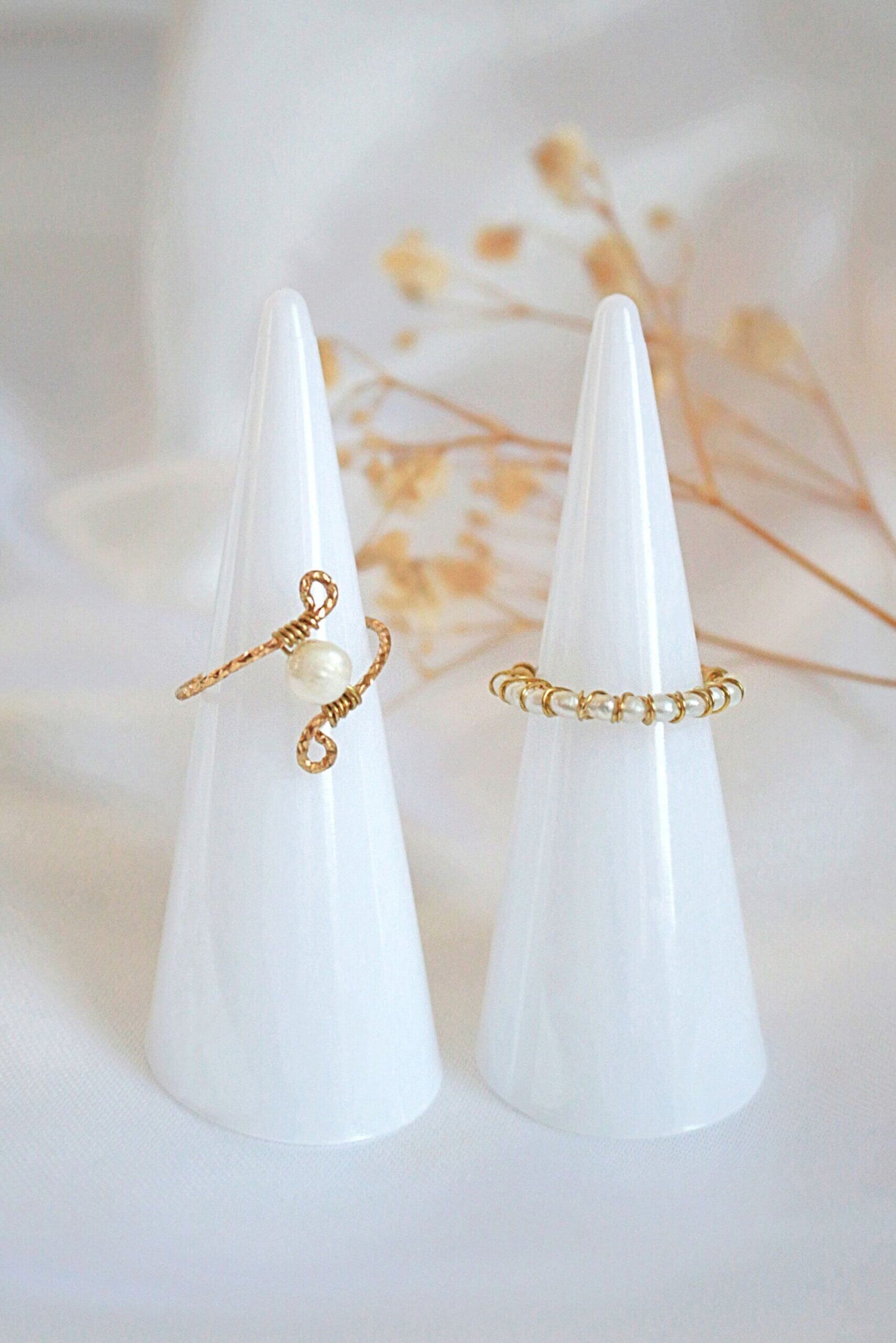 "Mademoiselle" | Solitaire & Band Freshwater Pearls Hand Wired Rings Bundle (2 Items)-6