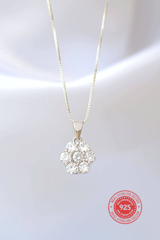 925 Silver Flower CZ Pendant Necklace-0