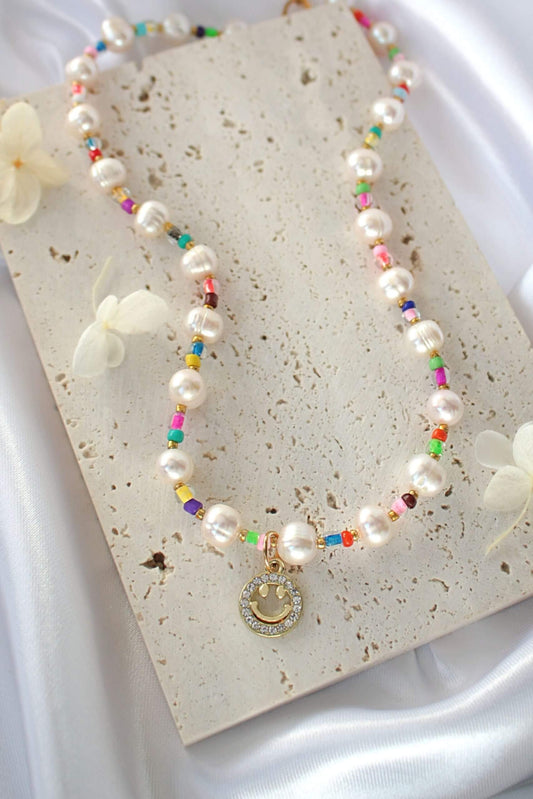 "Happy Day" | 24K Gold Freshwater Pearls & Colorful Beads Choker-0