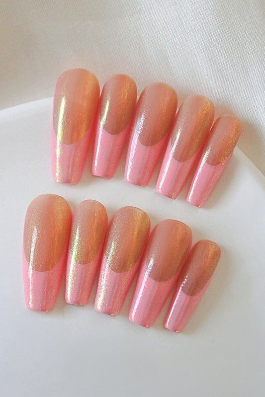 "Barbie Glow" | Chrome Pink French Press On Nails Set-0