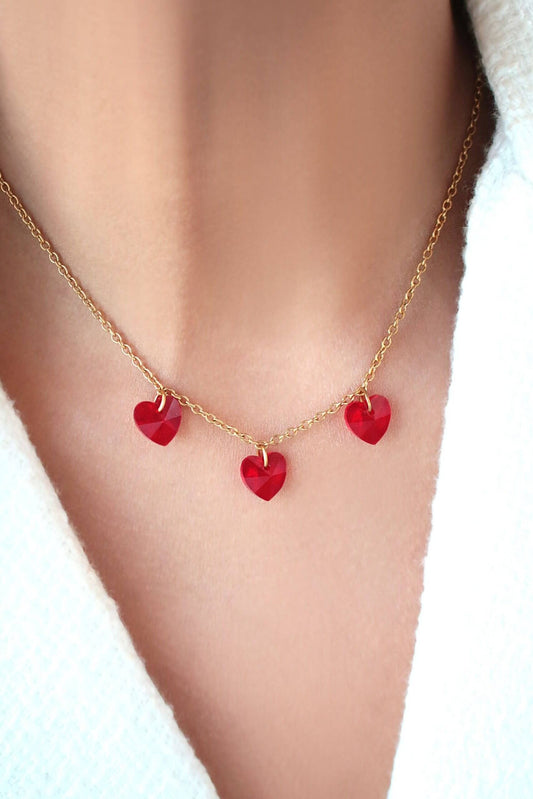 "Love Trilogy" | 3 Red Hearts 24K Necklace-1