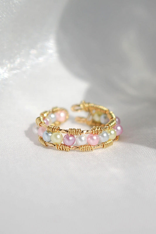 "Pastel Vibes" | 18K Pastel Rainbow Hand Wired Band Ring-0