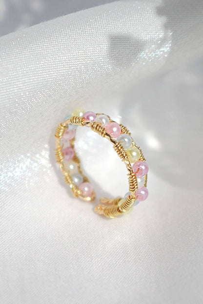 "Pastel Vibes" | 18K Pastel Rainbow Hand Wired Band Ring-4